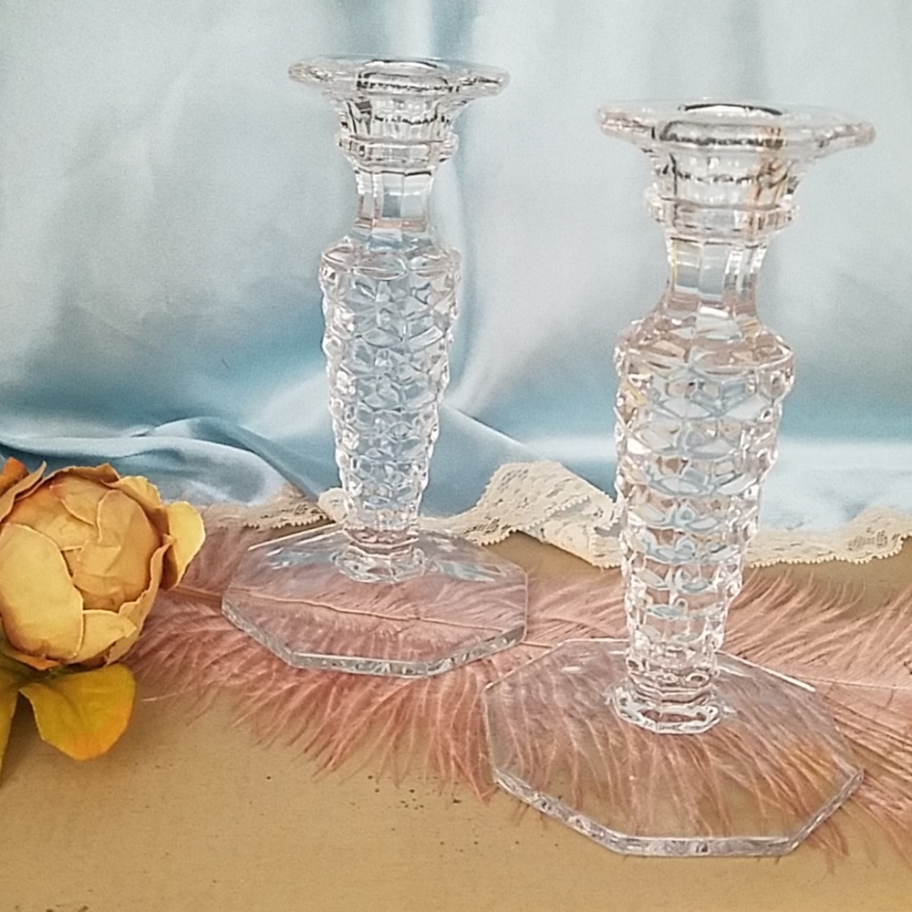 Fostoria Molded Glass Candle Sticks